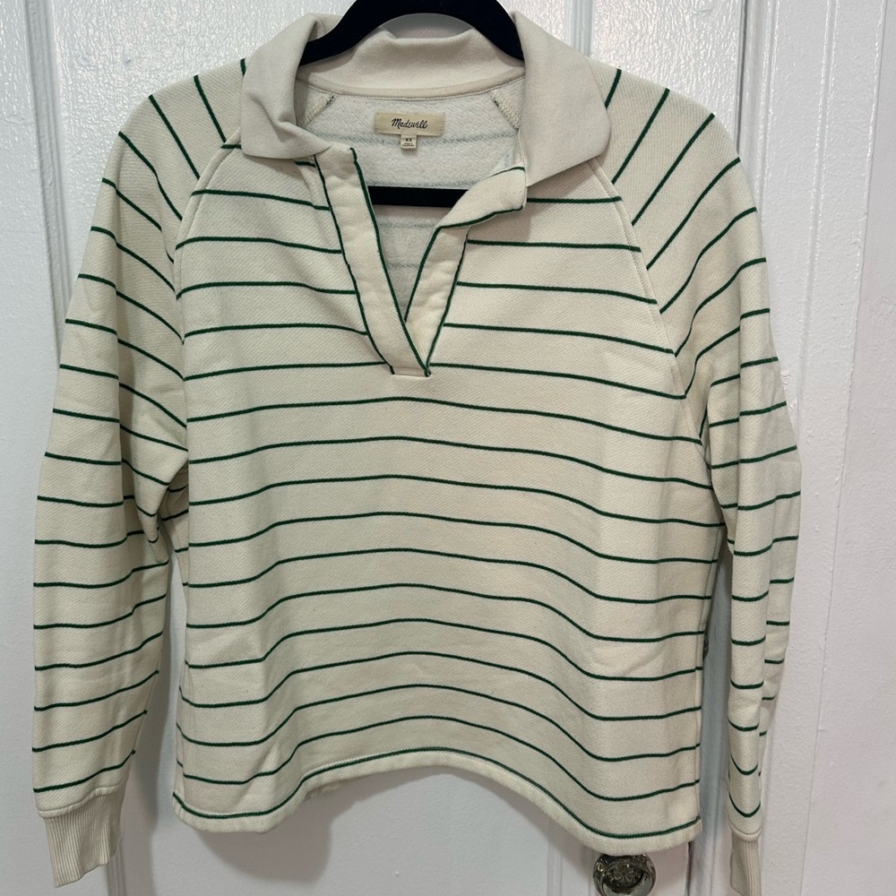 Madewell Ivory and Forest Green Knit Top